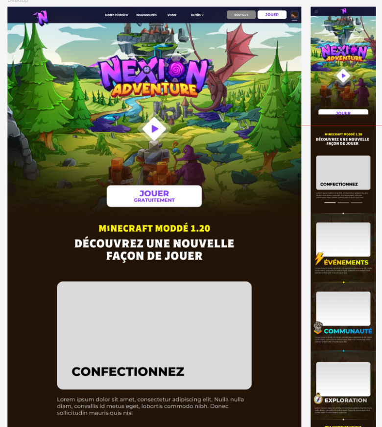 Figma mockup of Nexion: Adventure